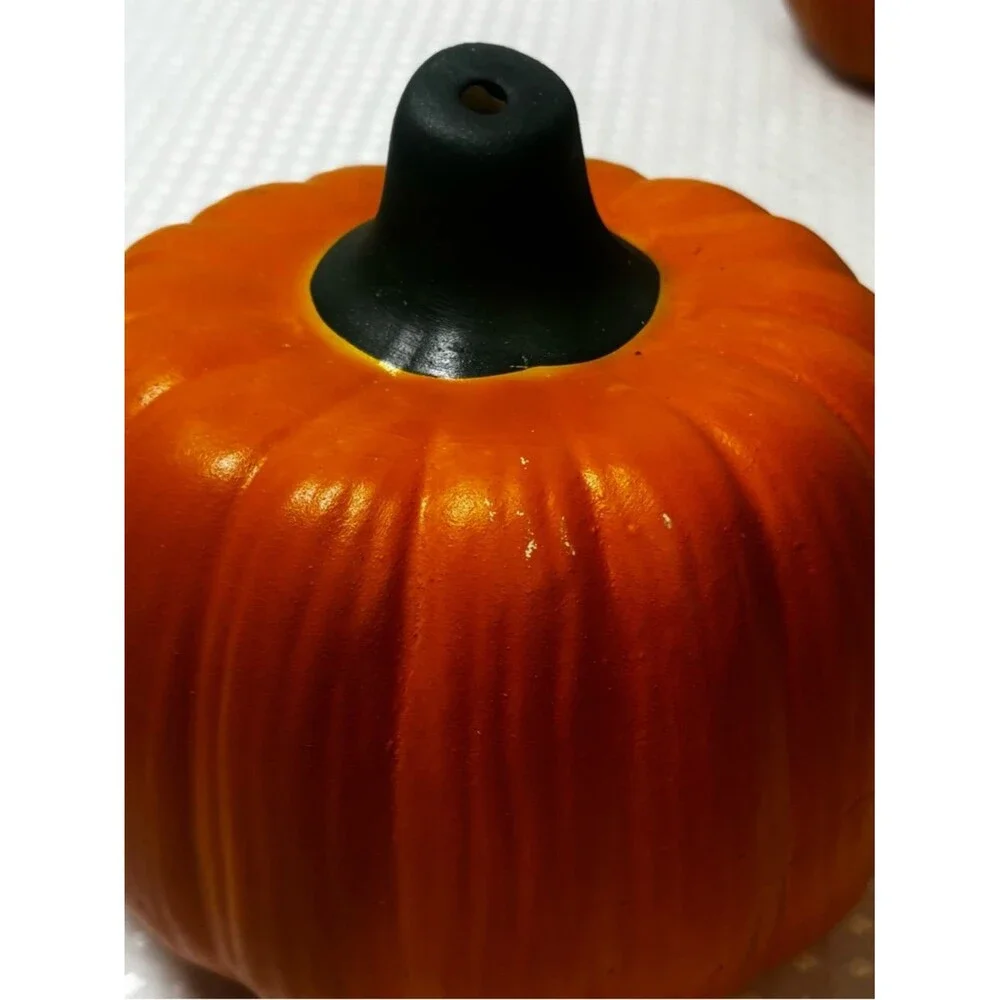 VTG Terracotta Hand Painted Jack O' Lantern Clay Pumpkin Halloween Luminary Duo